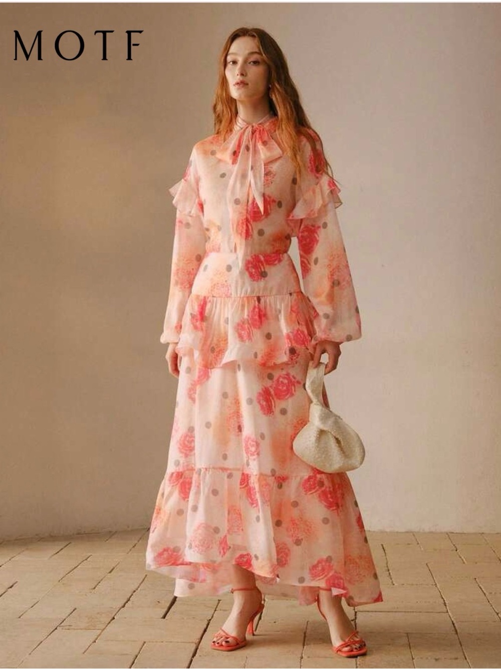 MOTF NWT Pink Floral Tie-Neck Blouse & Maxi Skirt Size L